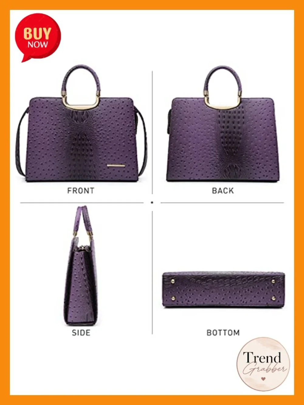 PU Ostrich Textured Satchel Tote with Matching Wallet